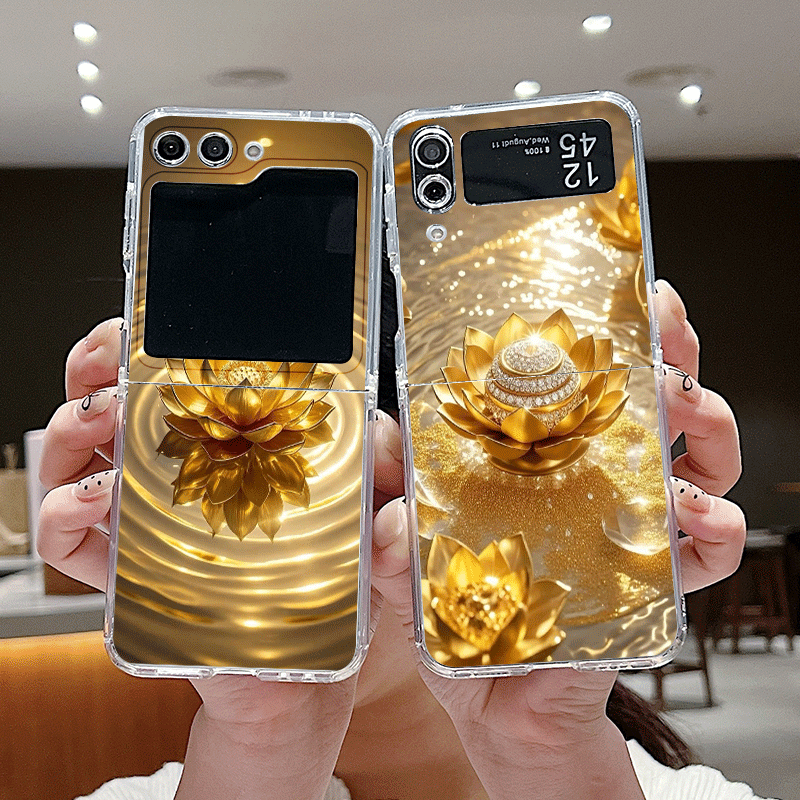Phone Cases Z Flip 7 - Creative Golden Lotus Flower Pattern Phone