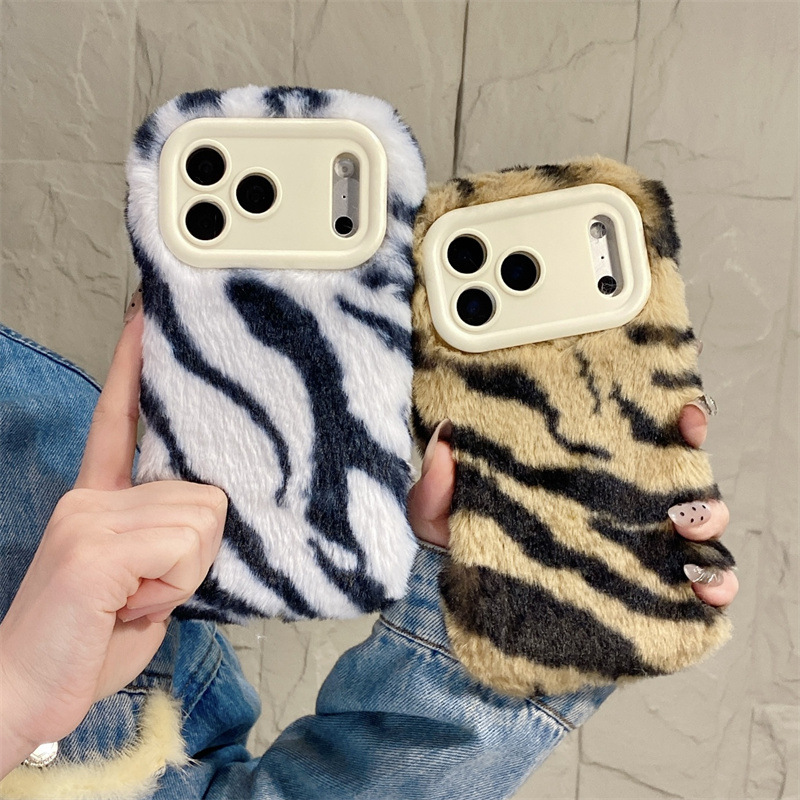 Phone Cases Iphone 17 Pro - Luxury Zebra Pattern Fluffy Plush Phone