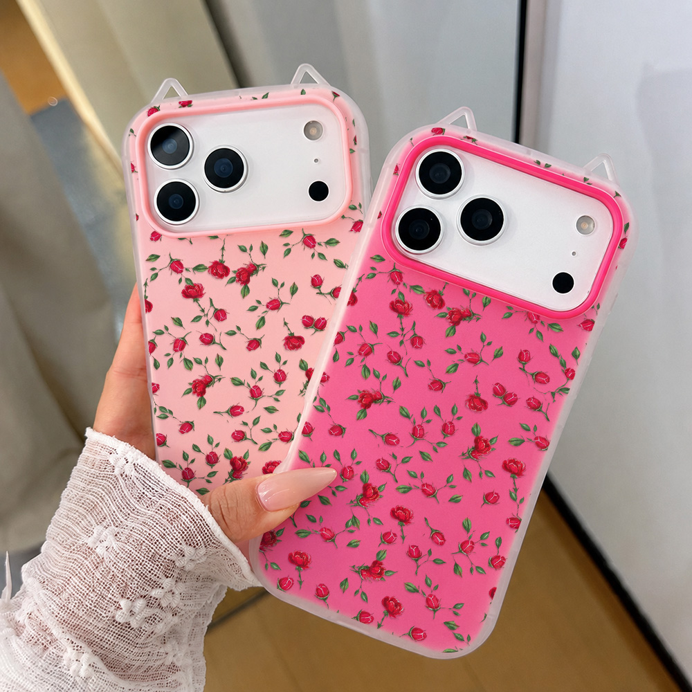 Phone Cases Iphone 17 Pro - Red Rose Flower Cat Ear Phone