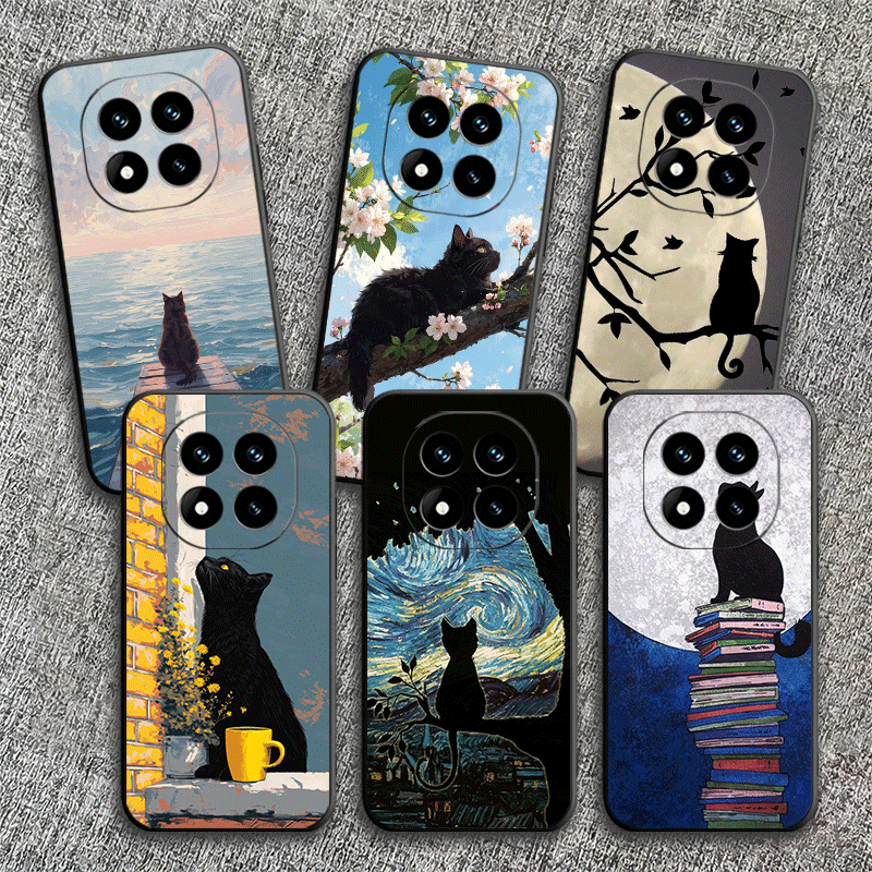 Phone Cases Shein - Black Cat Aesthetic Pattern Soft Phone