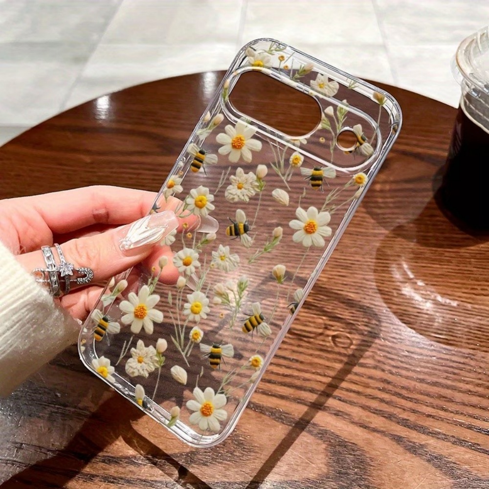 Phone Cases Pixel 9A - Cute Honeybee Flower Pattern Soft Clear